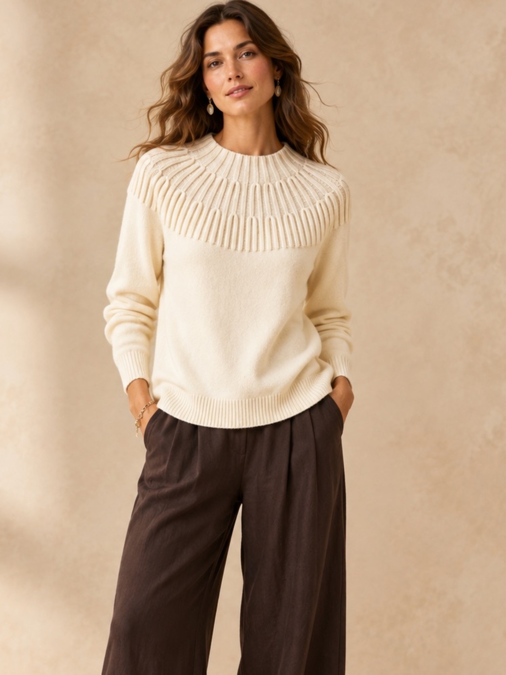 Anthropologie Welford Mock-Neck Pullover Sweater Cream Sz S